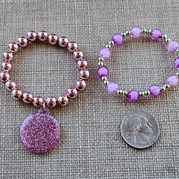 Girl Bracelet Set of 2 Purple and Gold Tone stretched Wrist Band Fashion Jewelry - Picture 8 of 11